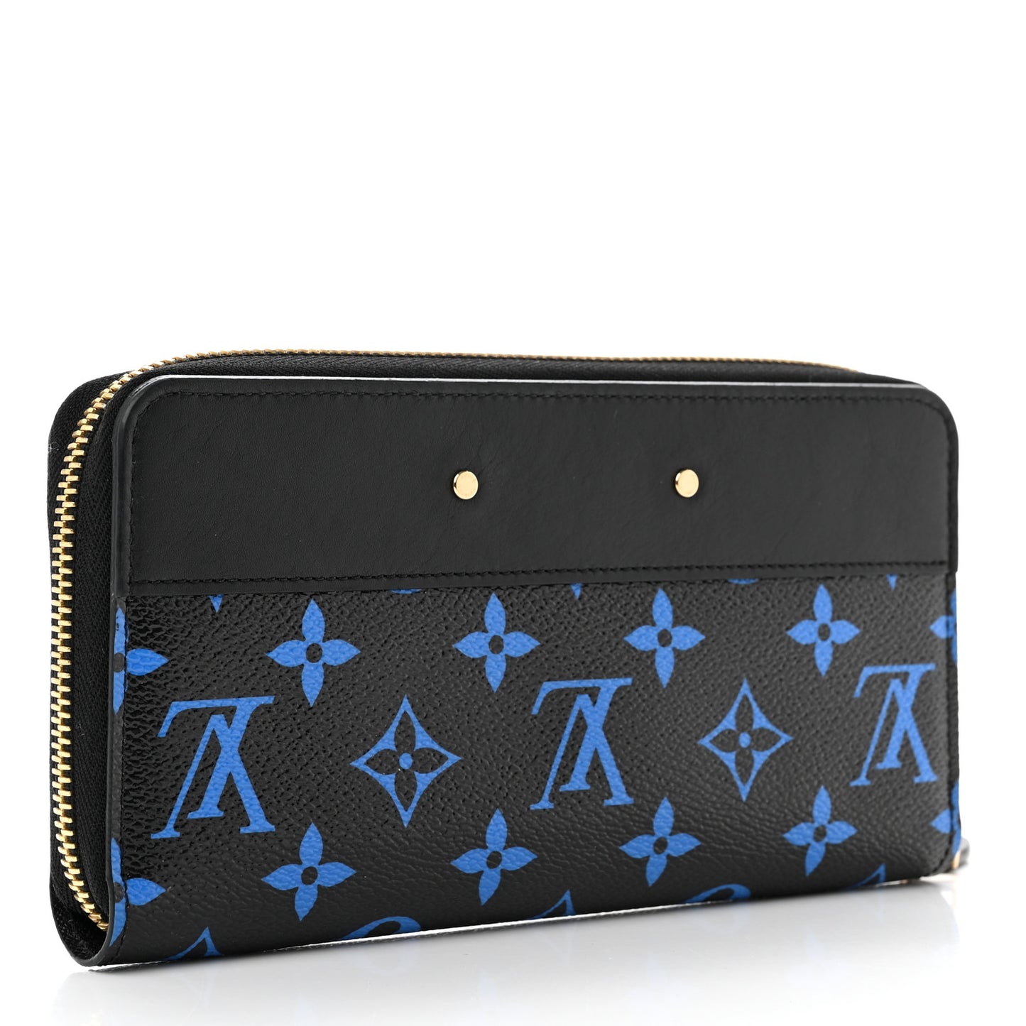 Calfskin Colored Monogram Zippy Wallet Blue Black