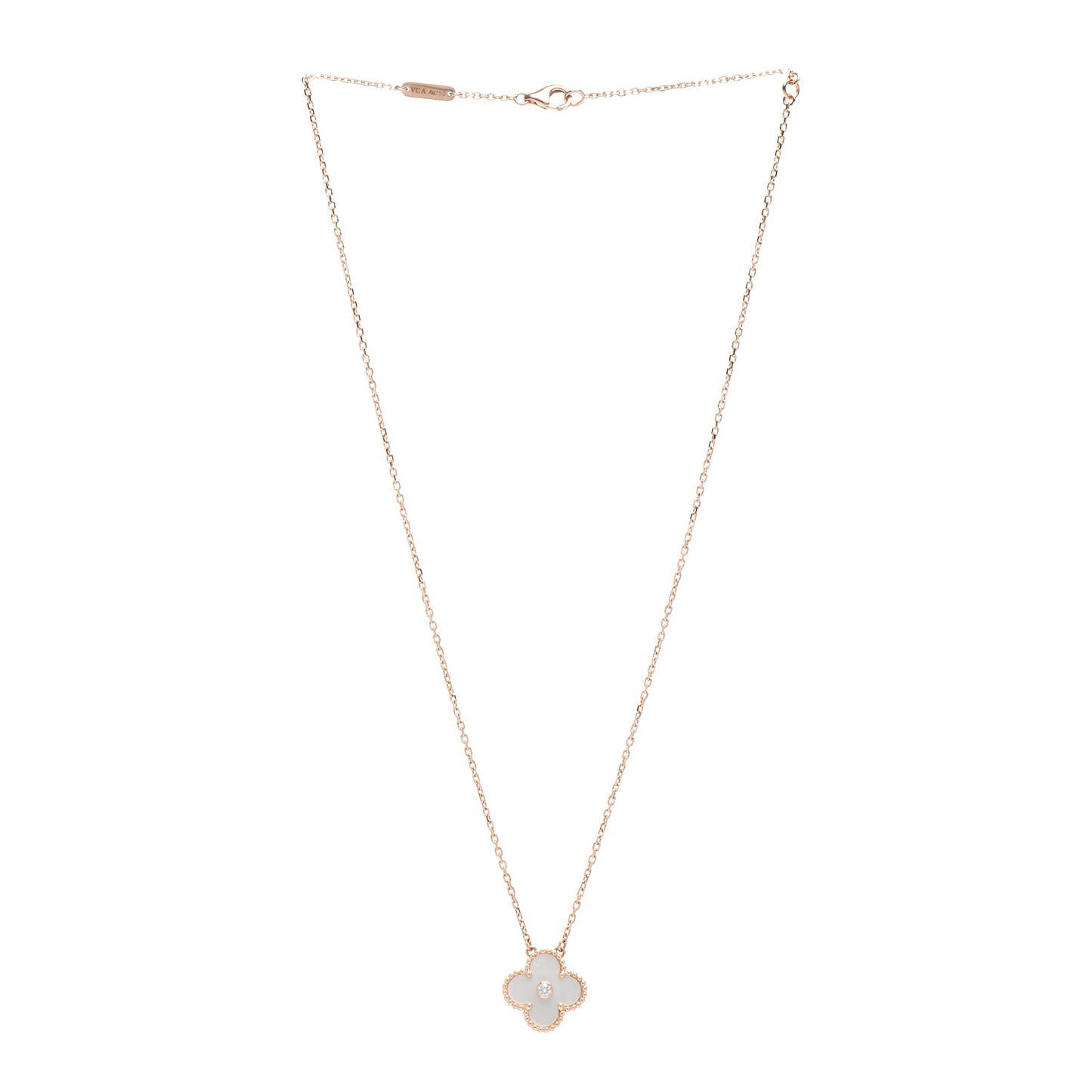 18K Rose Gold Diamond Mother of Pearl Vintage Alhambra Pendant Necklace