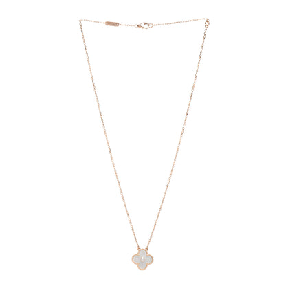 Van Cleef & Arpels 18K Rose Gold Diamond Mother of Pearl Vintage Alhambra Pendant Necklace 3 of 4