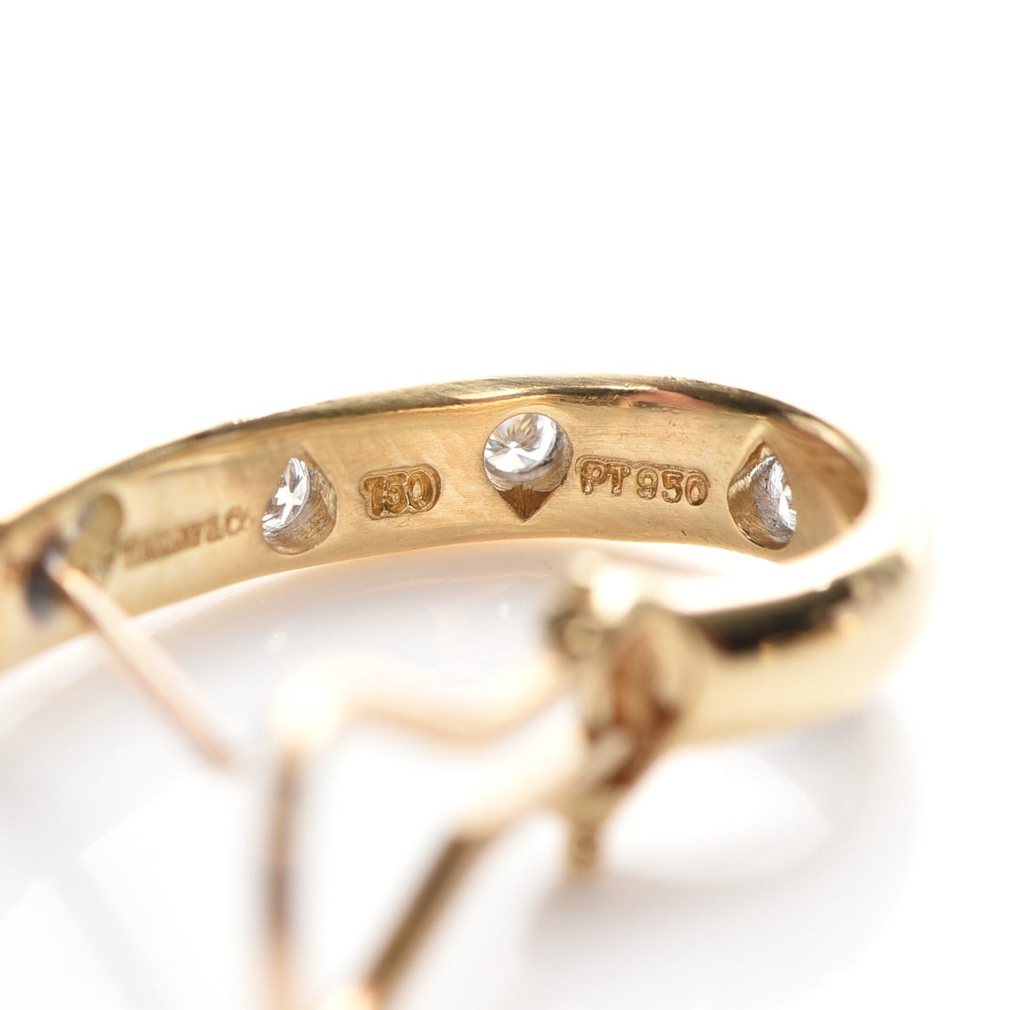 18K Yellow Gold Platinum Diamond Etoile Half Hoop Earrings