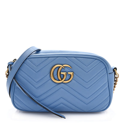 Gucci Calfskin Matelasse Small GG Marmont Chain Shoulder Bag Clear Sky Blue 1 of 11