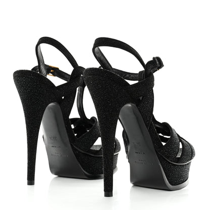 Saint Laurent Glitter Effect Calfskin Tribute 105 Platform Sandals 37.5 Black 5 of 8