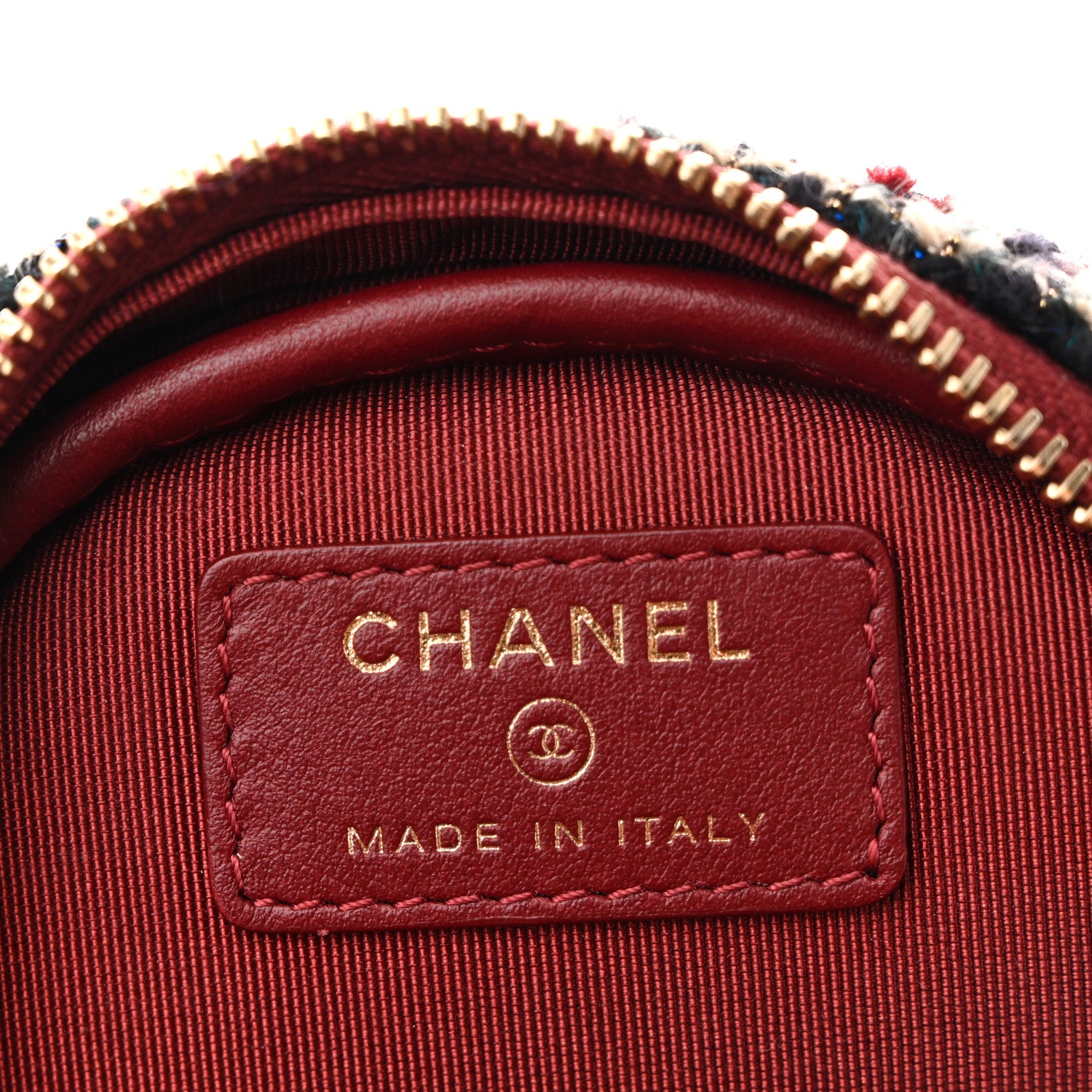 Chanel Tweed Quilted Round Clutch With Chain Red 6 of 10