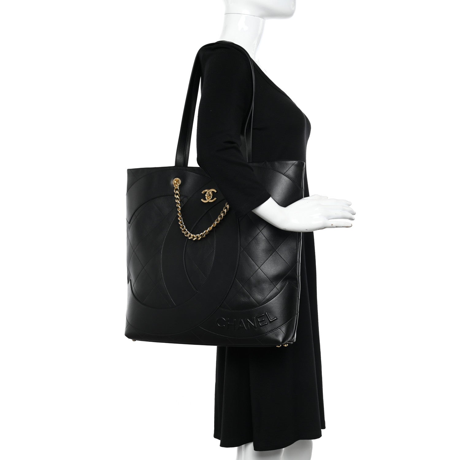 Chanel Calfskin Stitched CC Shopper Tote Black 2 of 12