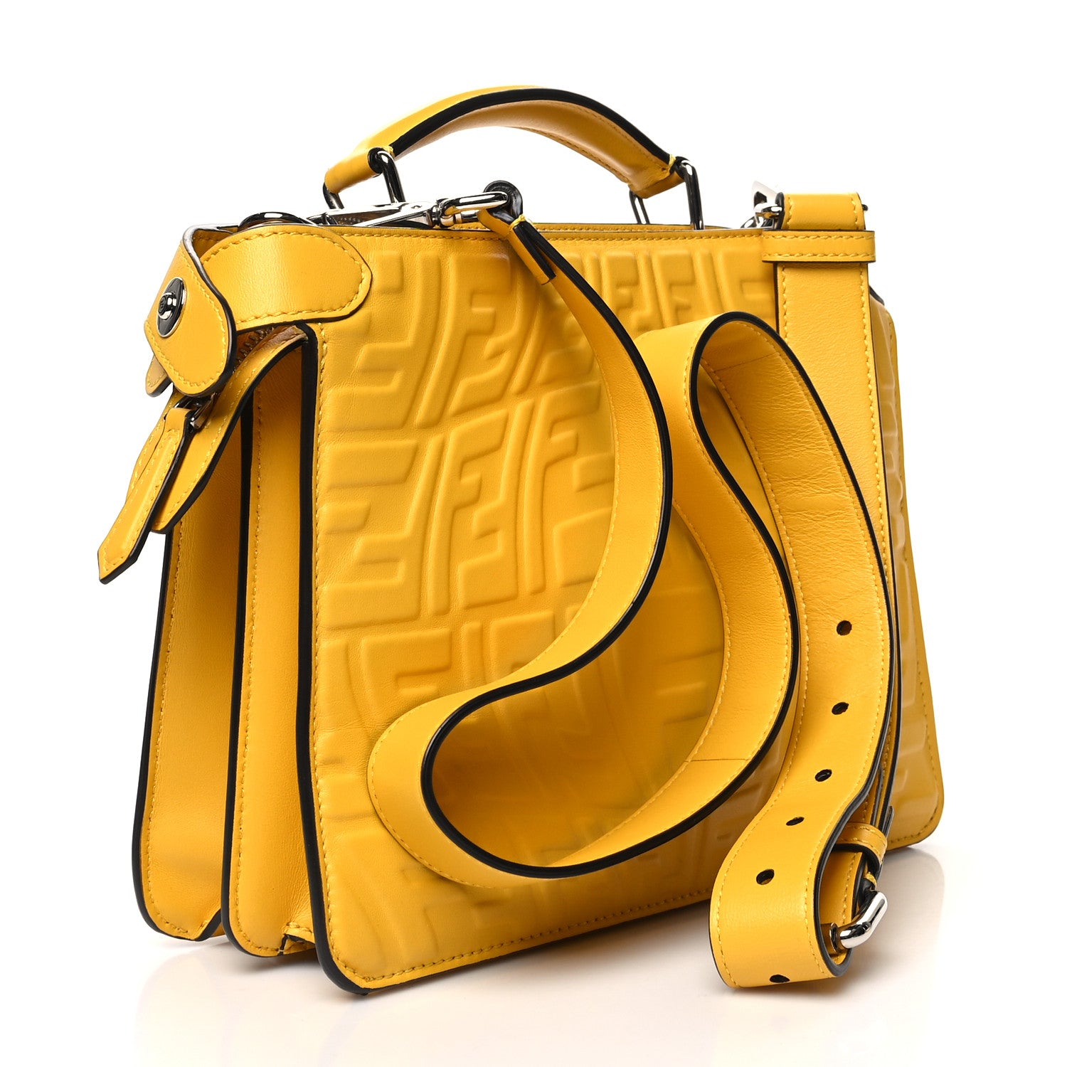 Fendi X SARAH COLEMAN Nappa FF Fish Eye Embossed Mini Peekaboo I SEE U Satchel Mimosa 3 of 11