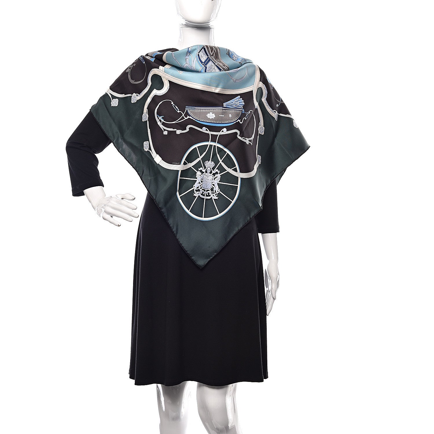 Hermes Silk Springs Scarf 90 Vert Sapin Anthracite Celadon 2 of 6