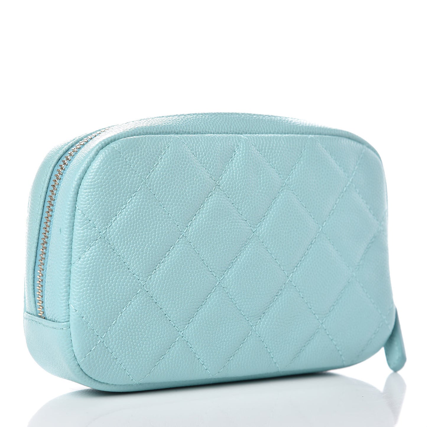 Caviar Quilted Small Curvy Pouch Cosmetic Case Light Blue