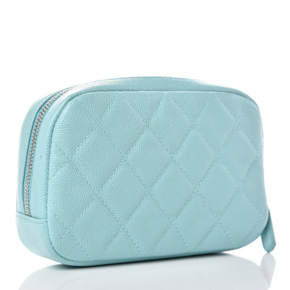 Chanel Caviar Quilted Small Curvy Pouch Cosmetic Case Light Blue 3 of 8