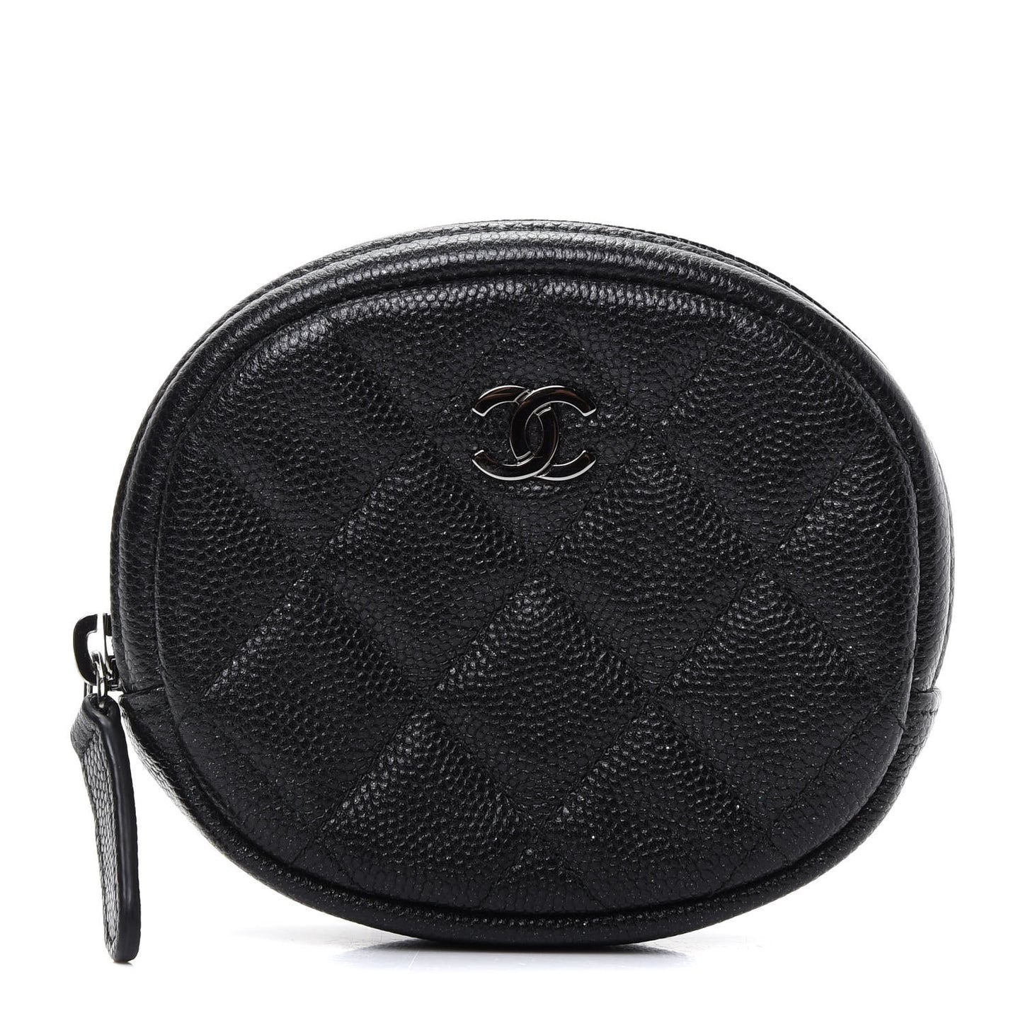 Iridescent Caviar Quilted Zip Around Classic Coin Purse Black