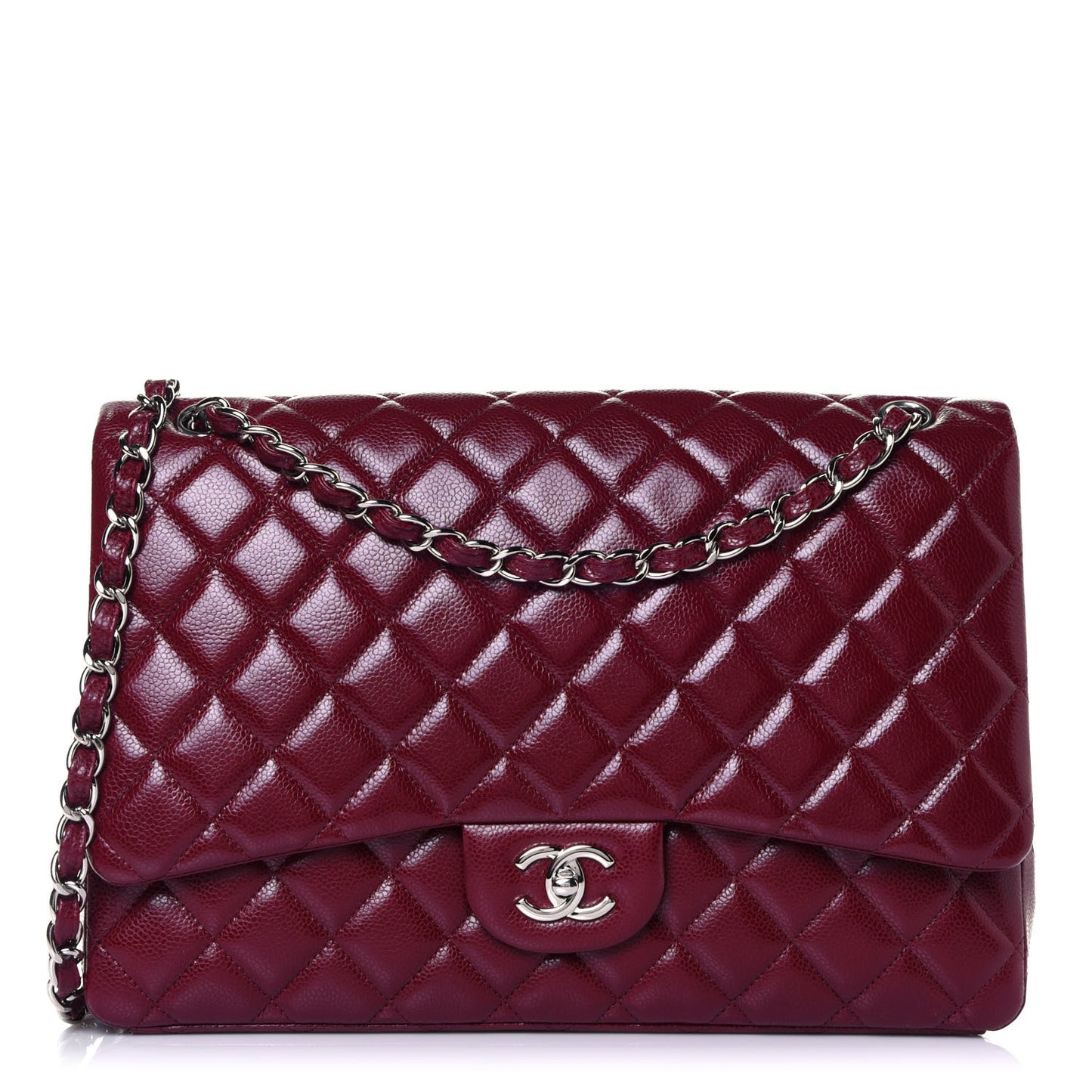 Caviar Quilted Maxi Single Flap Dark Red
