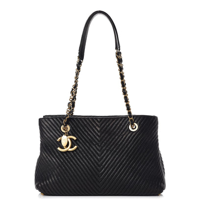 Chanel Wrinkled Lambskin Chevron Quilted Surpique Tote Black 1 of 9
