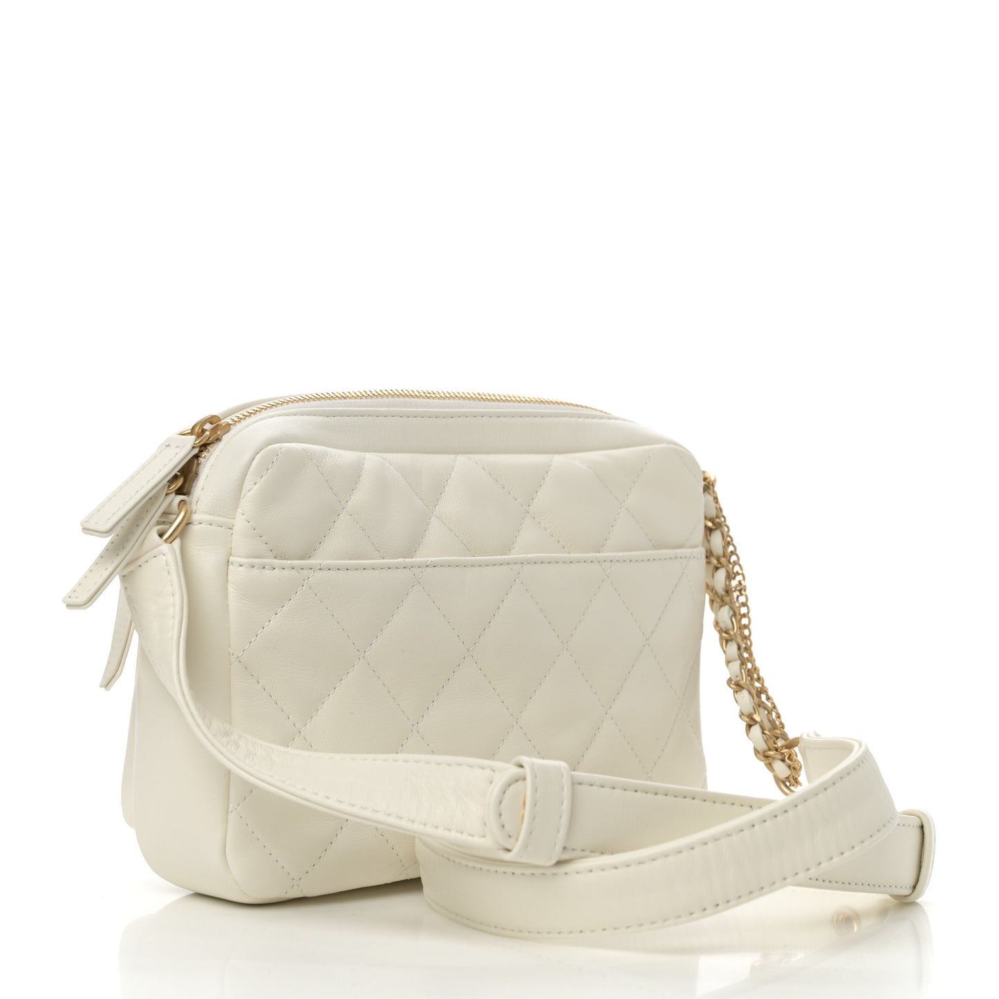 Calfskin Quilted Small Camera Case White