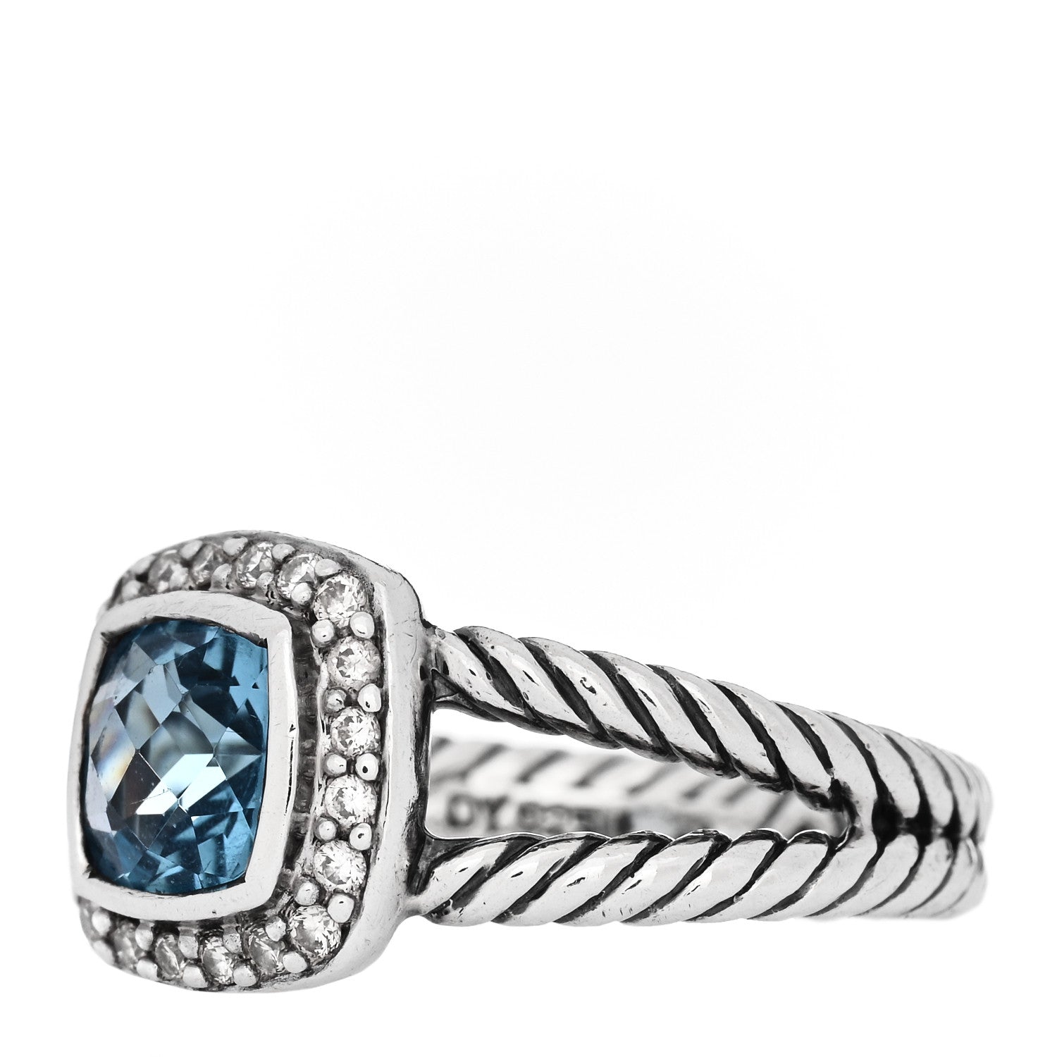 David Yurman Sterling Silver Diamond Blue Topaz 7mm Petite Albion Ring 54 7 3 of 5
