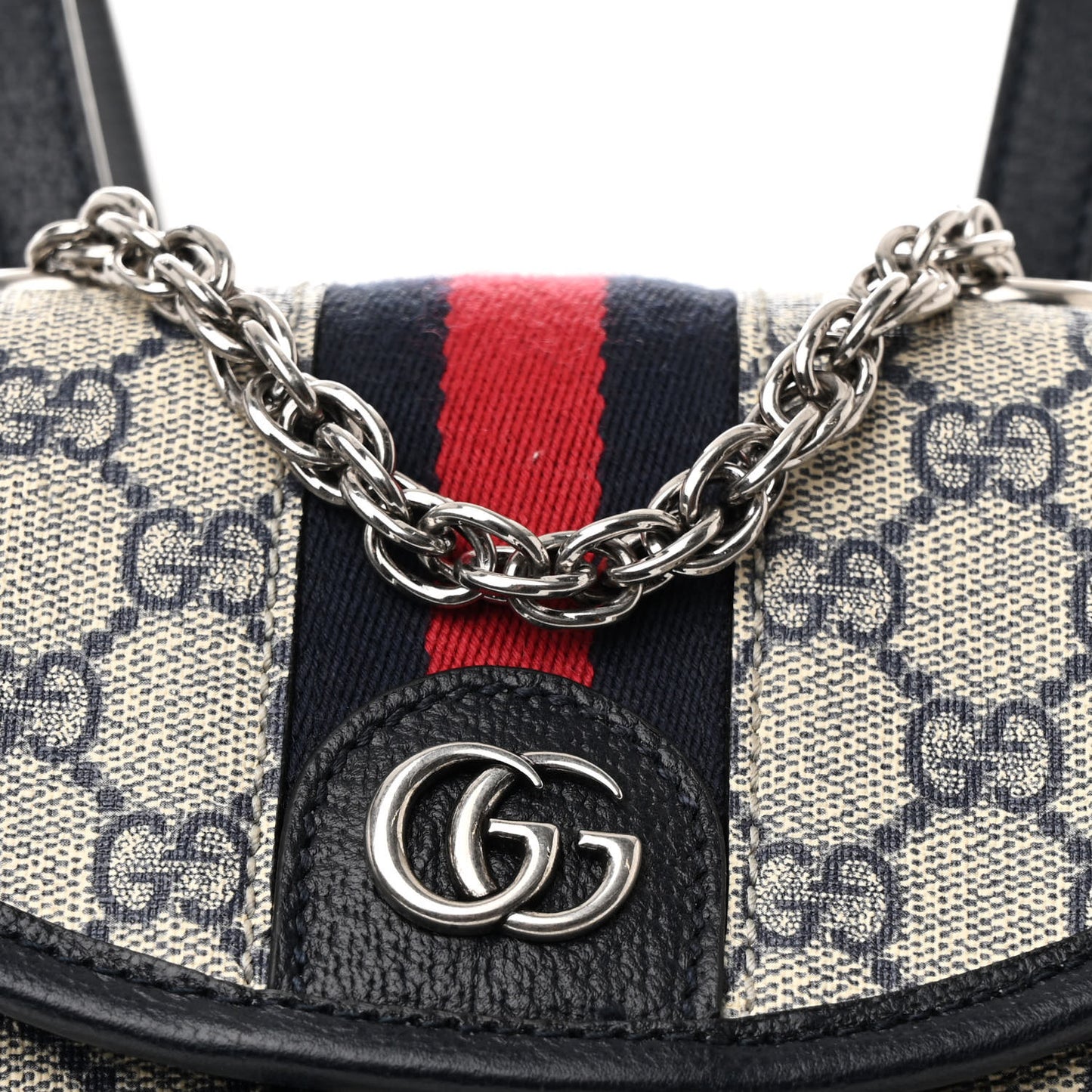 GG Supreme Monogram Textured Dollar Calfskin Web Mini Chain Drawstring Backpack Beige Blue Black