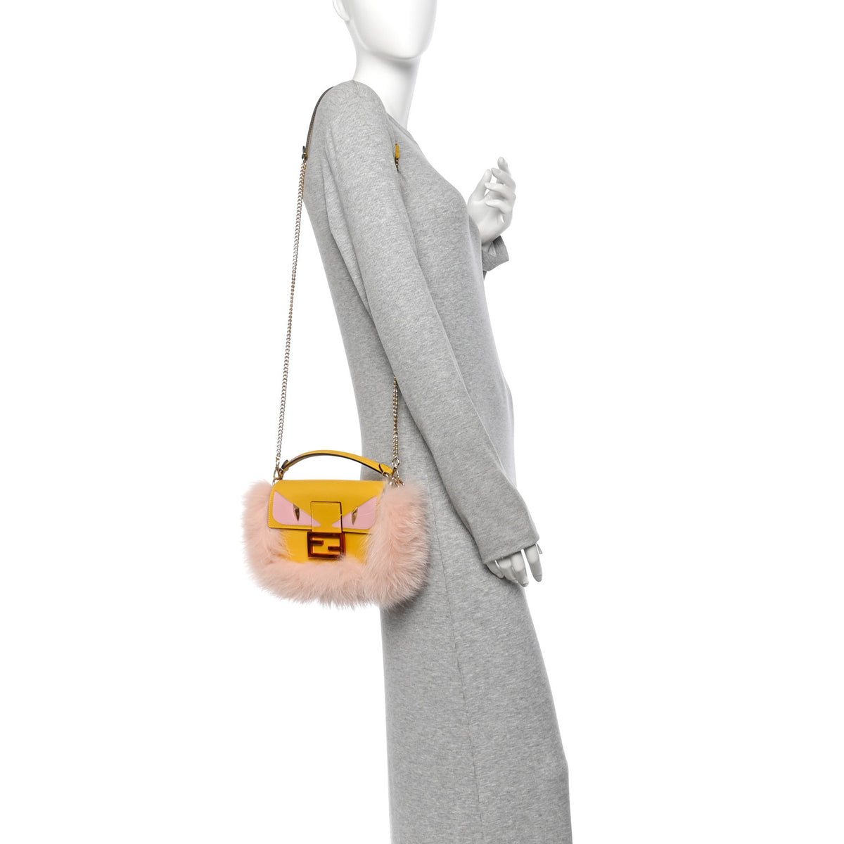 Fendi Nappa Rabbit Fox Fur Monster Eyes Mimosa 2 of 11