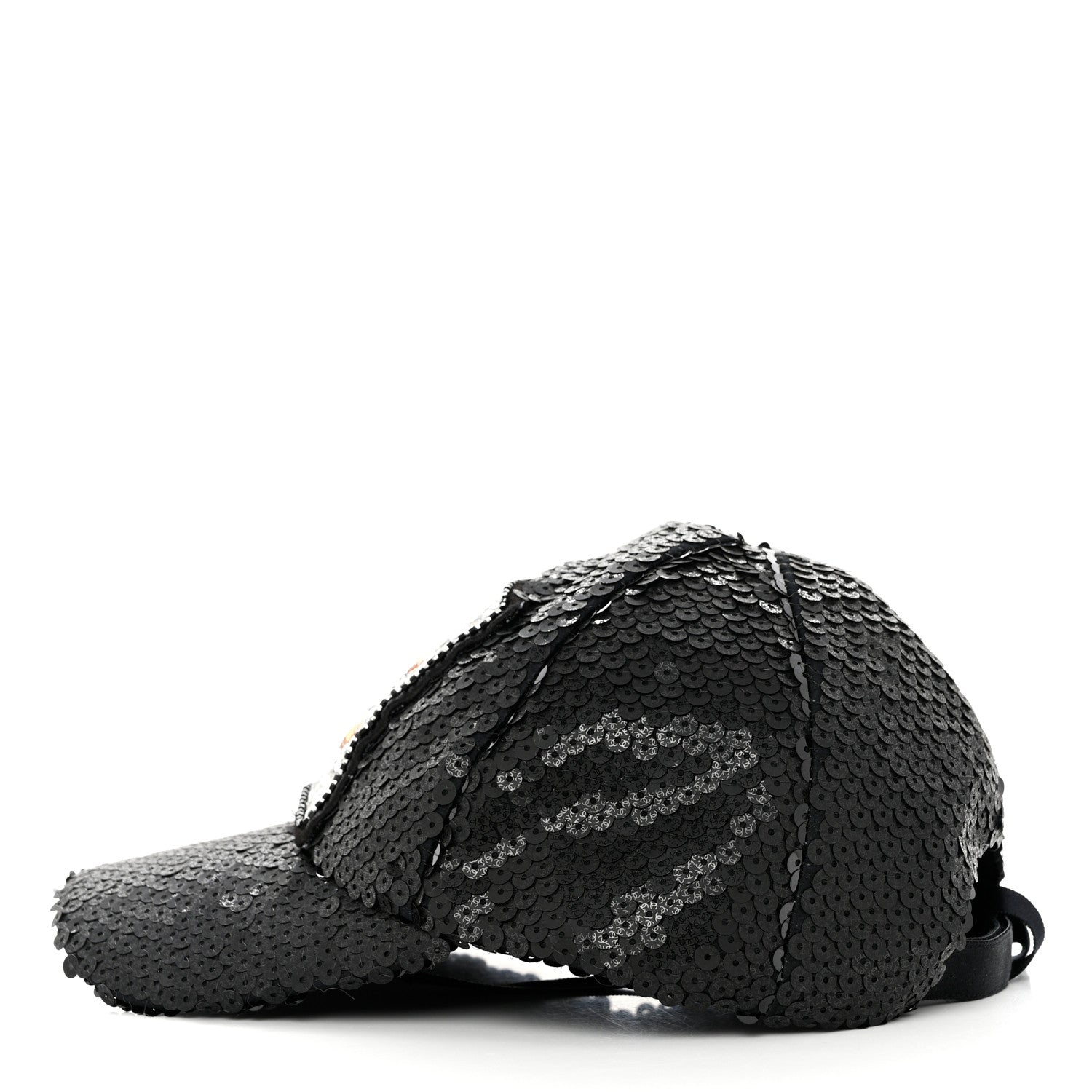 Chanel Sequin Embellished CC Baseball Cap Hat Black 3 of 8