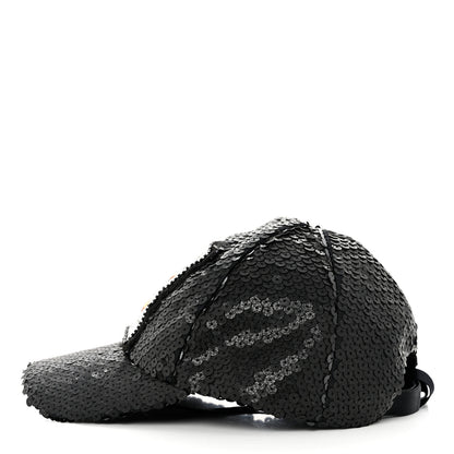 Chanel Sequin Embellished CC Baseball Cap Hat Black 3 of 8