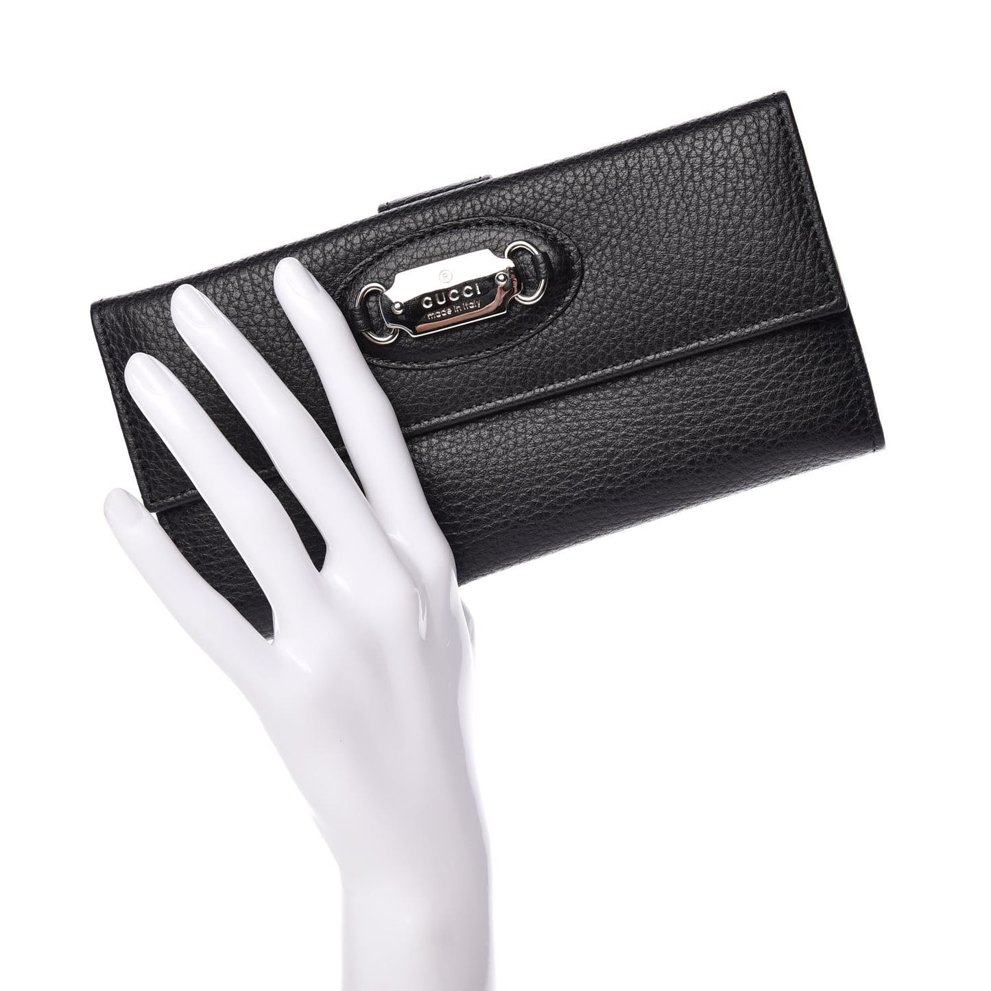 Pebbled Calfskin Punch Continental Flap Wallet Black