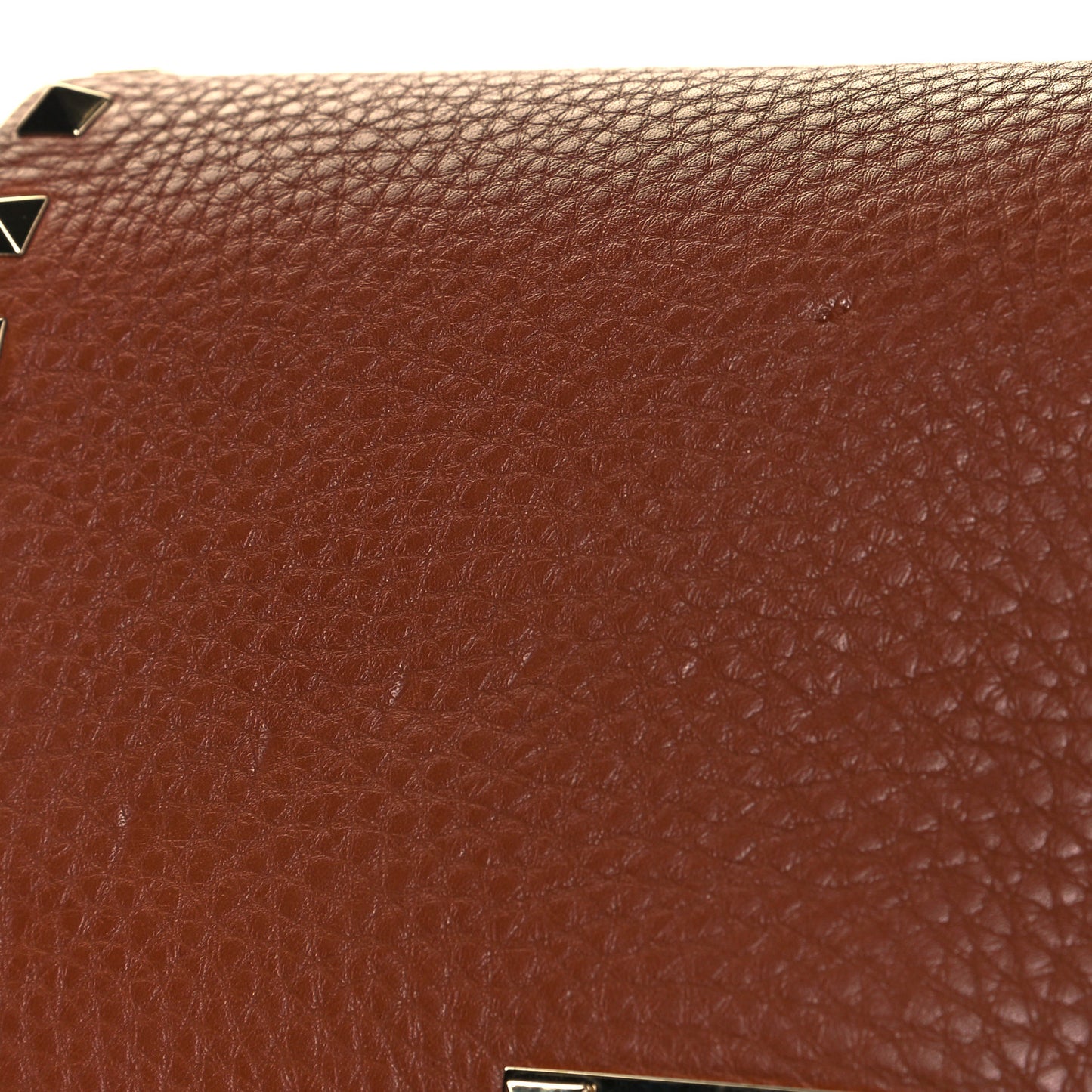 Pebbled Calfskin Rockstud Flip Lock Flap Messenger Saddle Brown