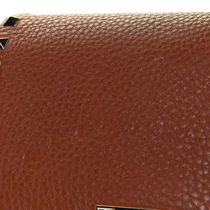 Valentino Garavani Pebbled Calfskin Rockstud Flip Lock Flap Messenger Saddle Brown 9 of 9