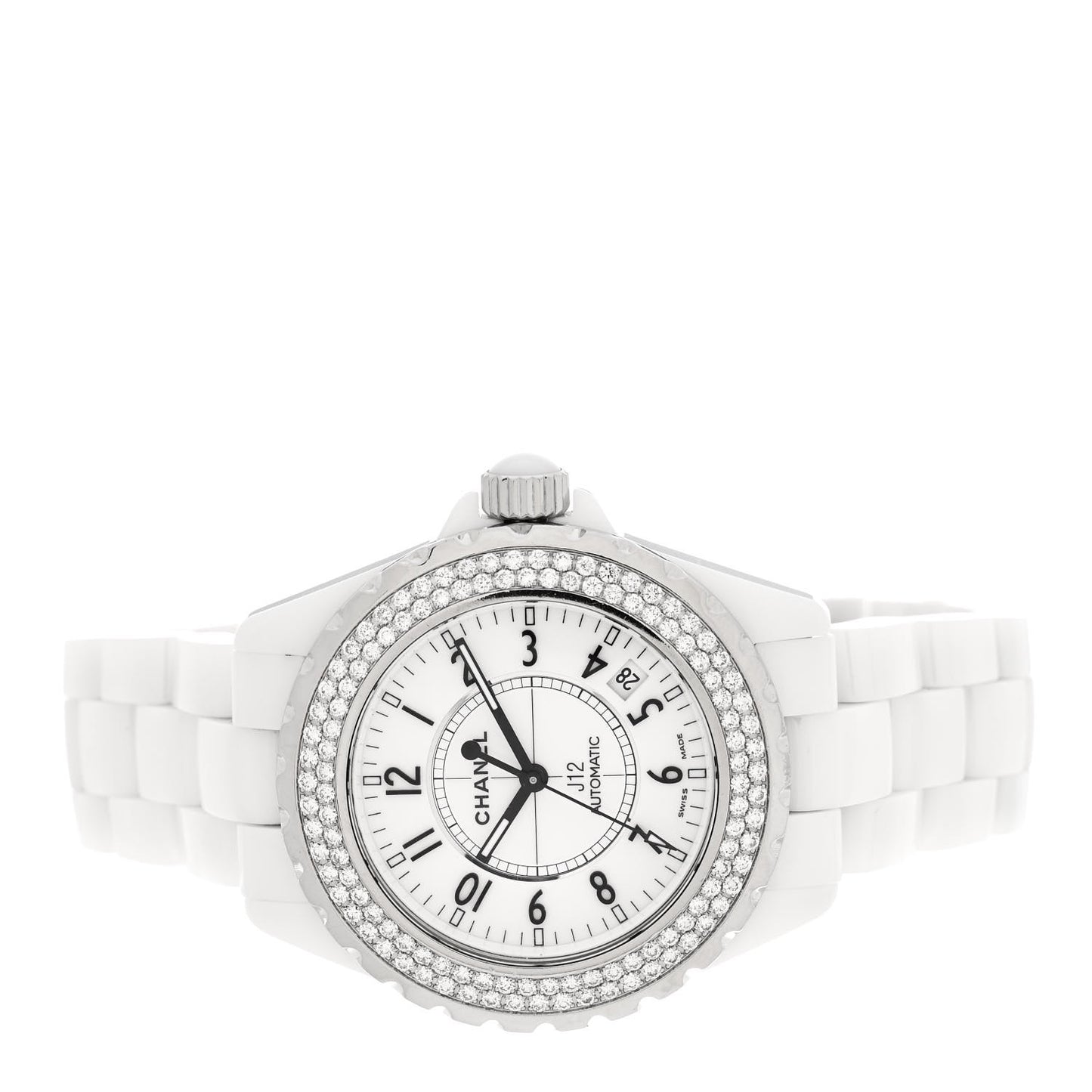 Stainless Steel Ceramic Diamond Pave Bezel 38mm J12 Automatic Watch White