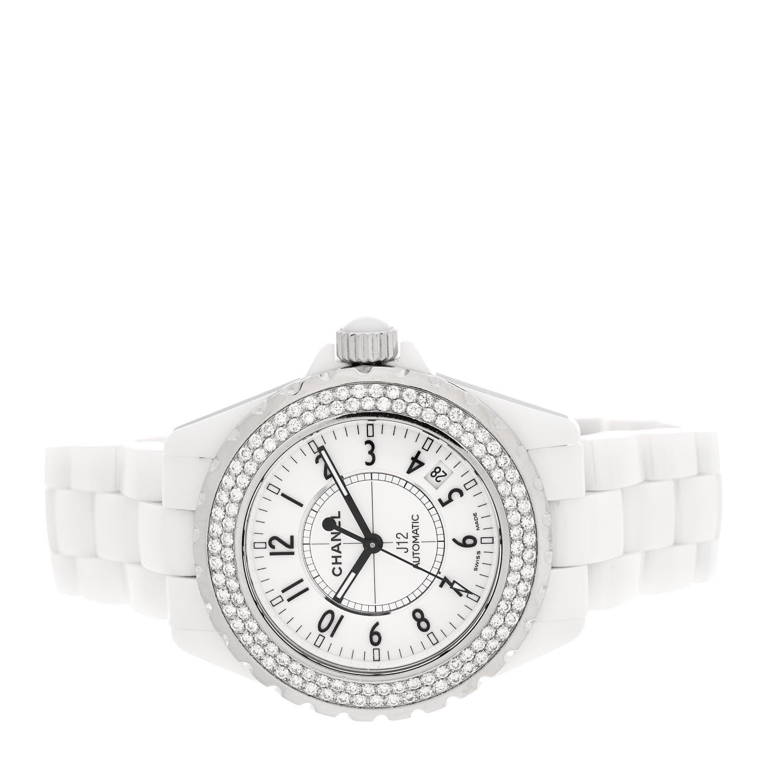 Chanel Stainless Steel Ceramic Diamond Pave Bezel 38mm J12 Automatic Watch White 2 of 5