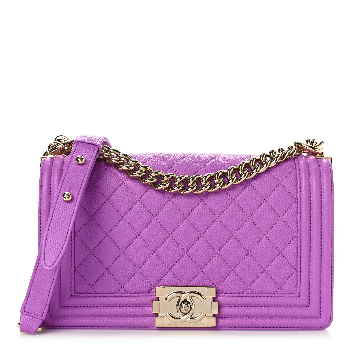 Caviar Quilted Medium Boy Flap Purple
