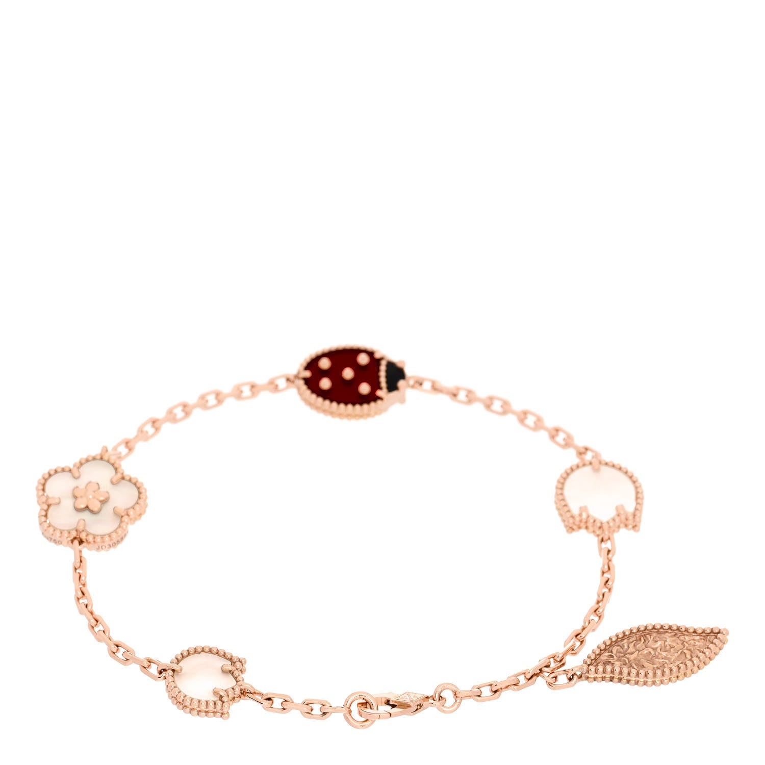 Van Cleef & Arpels 18K Rose Gold Carnelian Mother of Pearl Onyx 5 Motifs Lucky Spring Bracelet 2 of 5