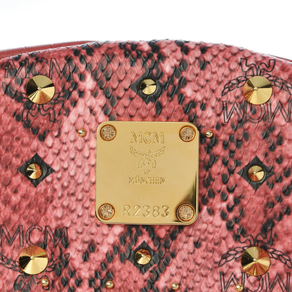 MCM Snakeskin Embossed Visetos Studded Medium Stark Backpack Red Pink 7 of 11