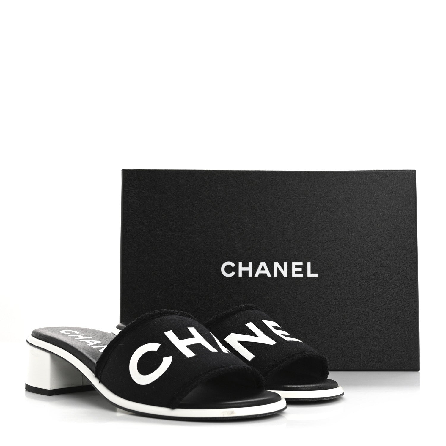 Chanel Cotton Logo Mule Sandals 39.5 Black White 15 of 15