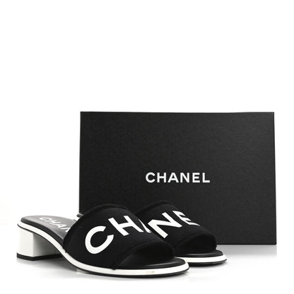 Chanel Cotton Logo Mule Sandals 39.5 Black White 15 of 15