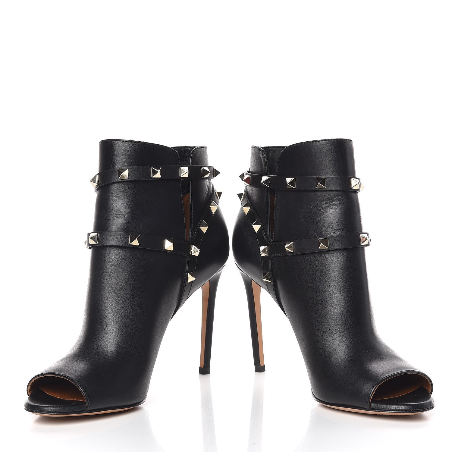 Valentino Garavani Calfskin Rockstud Peep Toe Double Buckle 100mm Ankle Boots 37 Black 5 of 13