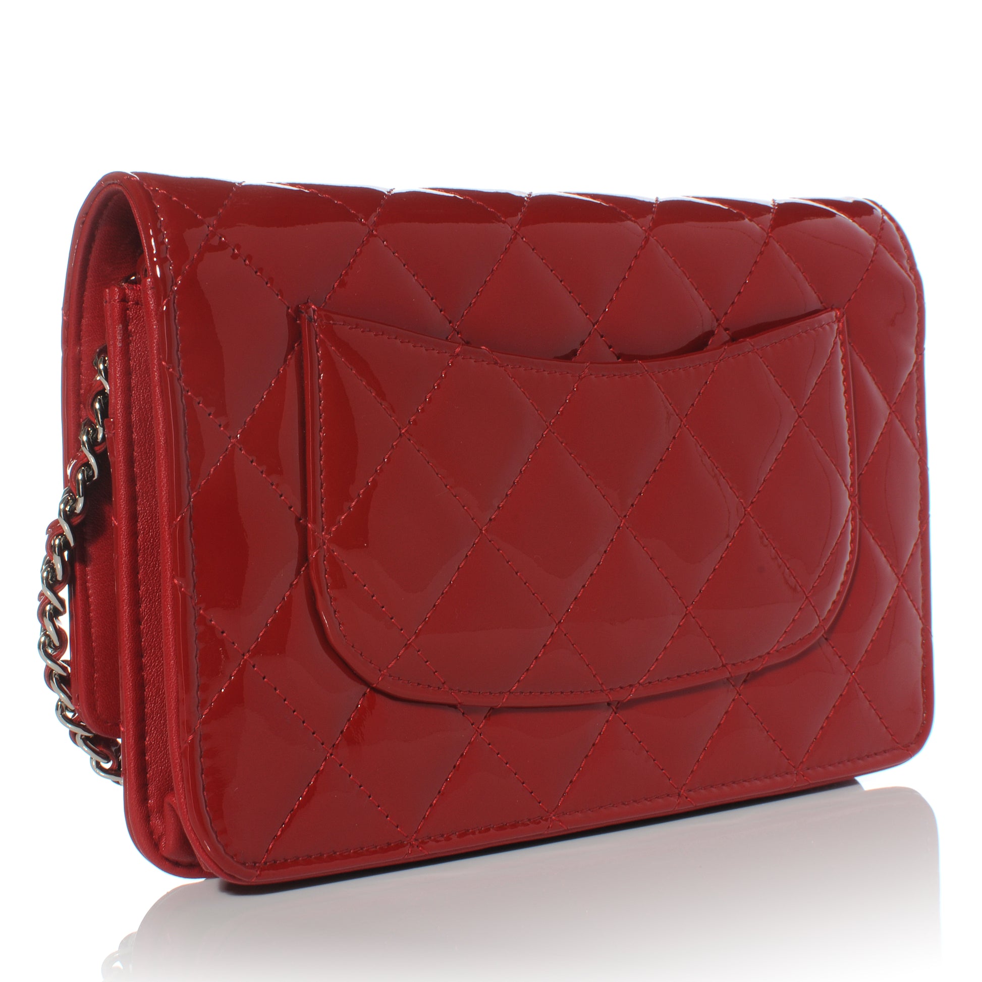 Chanel Patent Quilted Wallet On Chain WOC Red 3 of 9