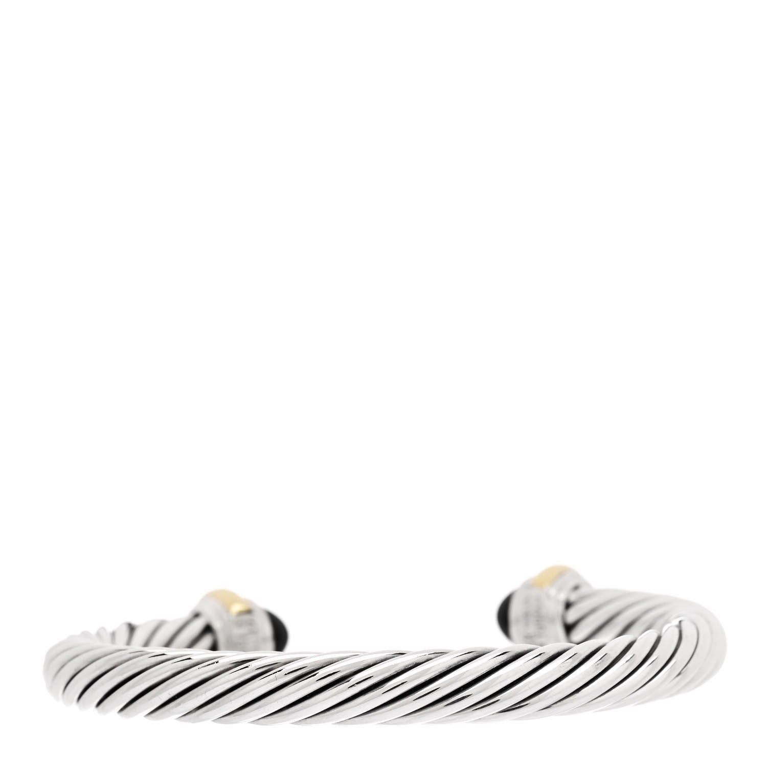 David Yurman Sterling Silver 14K Yellow Gold Black Onyx 7mm Cable Classics Bracelet 2 of 3