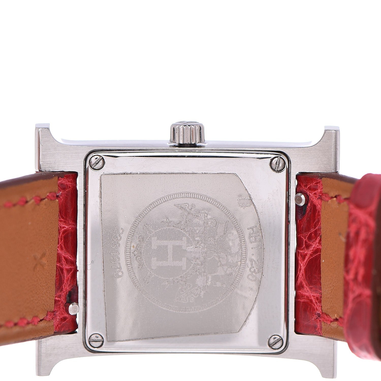 Hermes Stainless Steel Alligator Diamond Bezel 21mm Heure H Hour Quartz Watch Braise 5 of 9