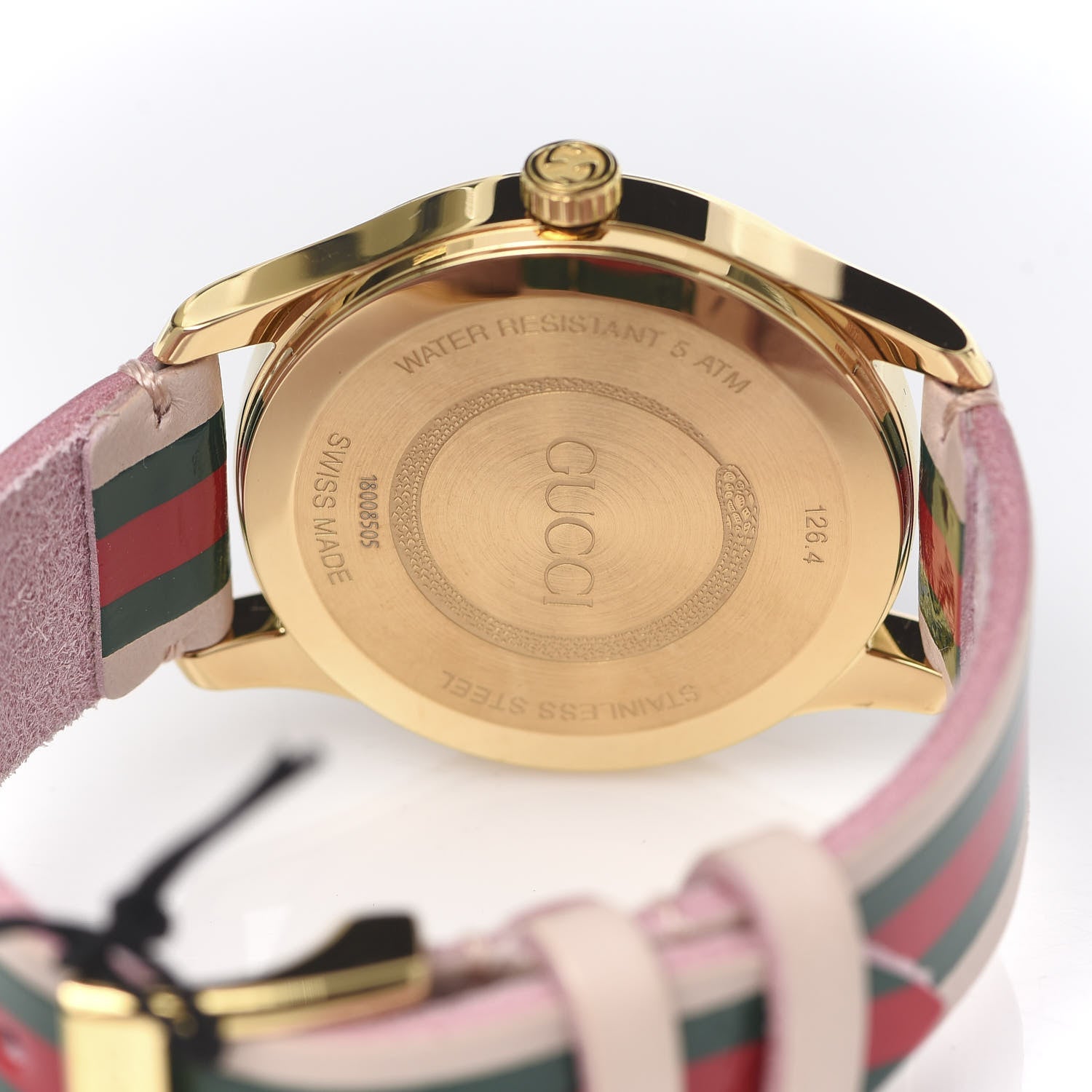 Gucci Stainless Steel Calfskin 38mm G-Timeless Stripe Web Quartz Watch Pink 5 of 6