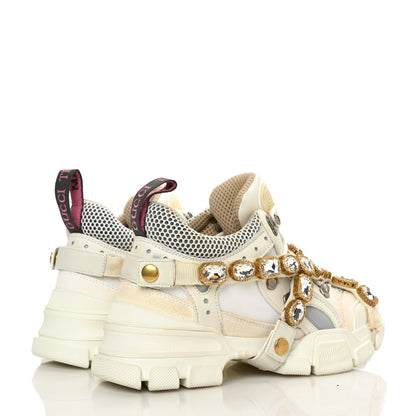 Gucci X SEGA Mesh Calfskin Suede Removable Crystals Womens Flashtrek Sneakers 36 Great White 4 of 9