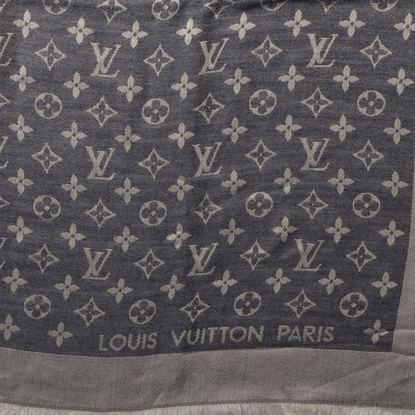 Silk Wool Monogram Denim Shawl Blue