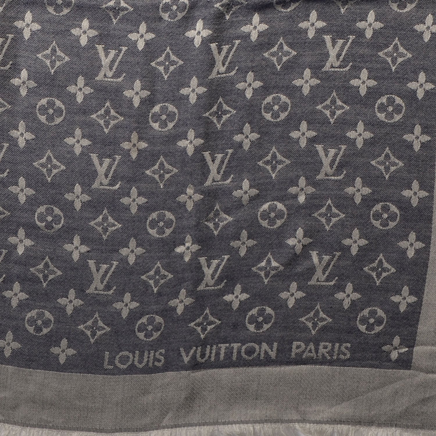 Louis Vuitton Silk Wool Monogram Denim Shawl Blue 4 of 5