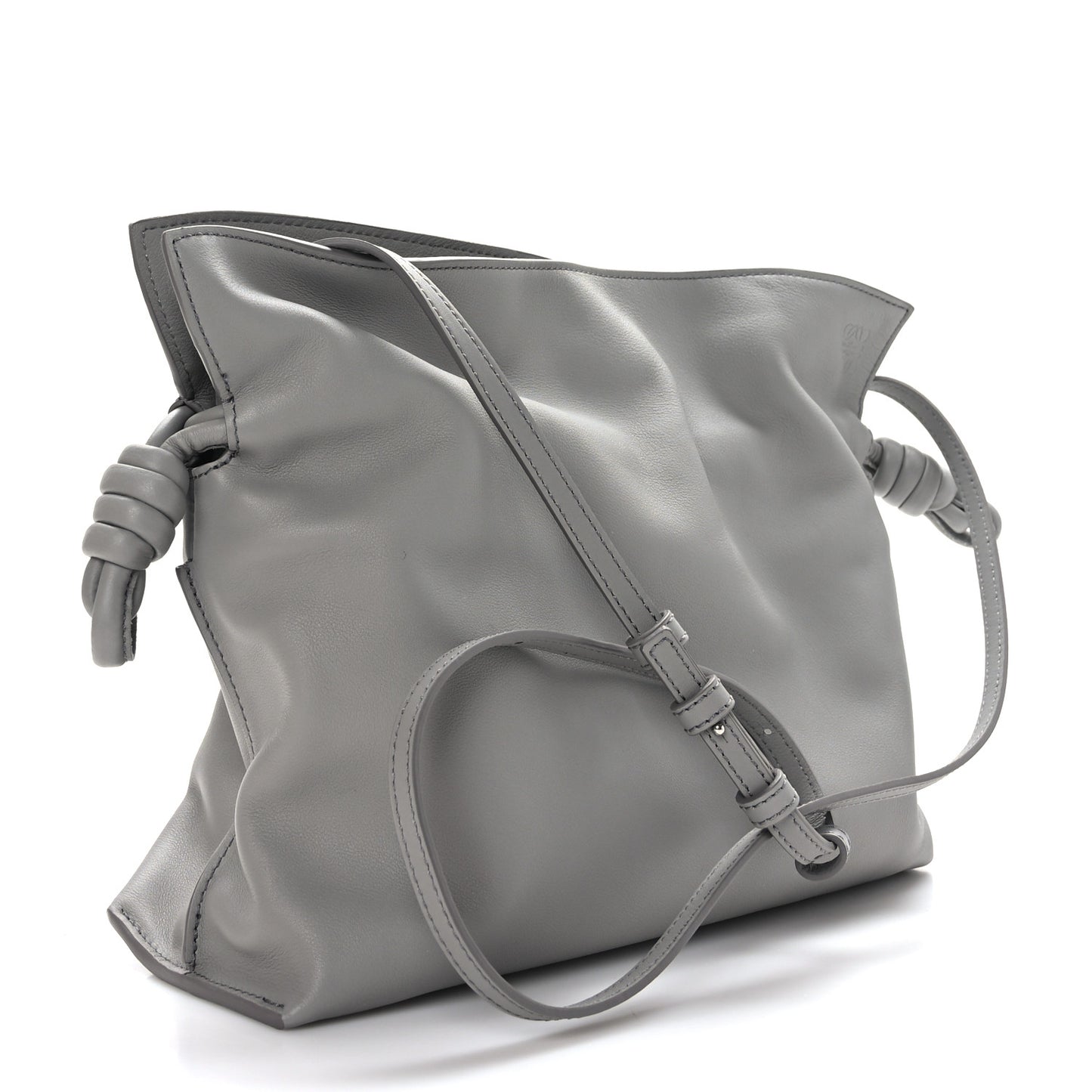 Calfskin Mini Flamenco Knot Clutch Pearl Grey
