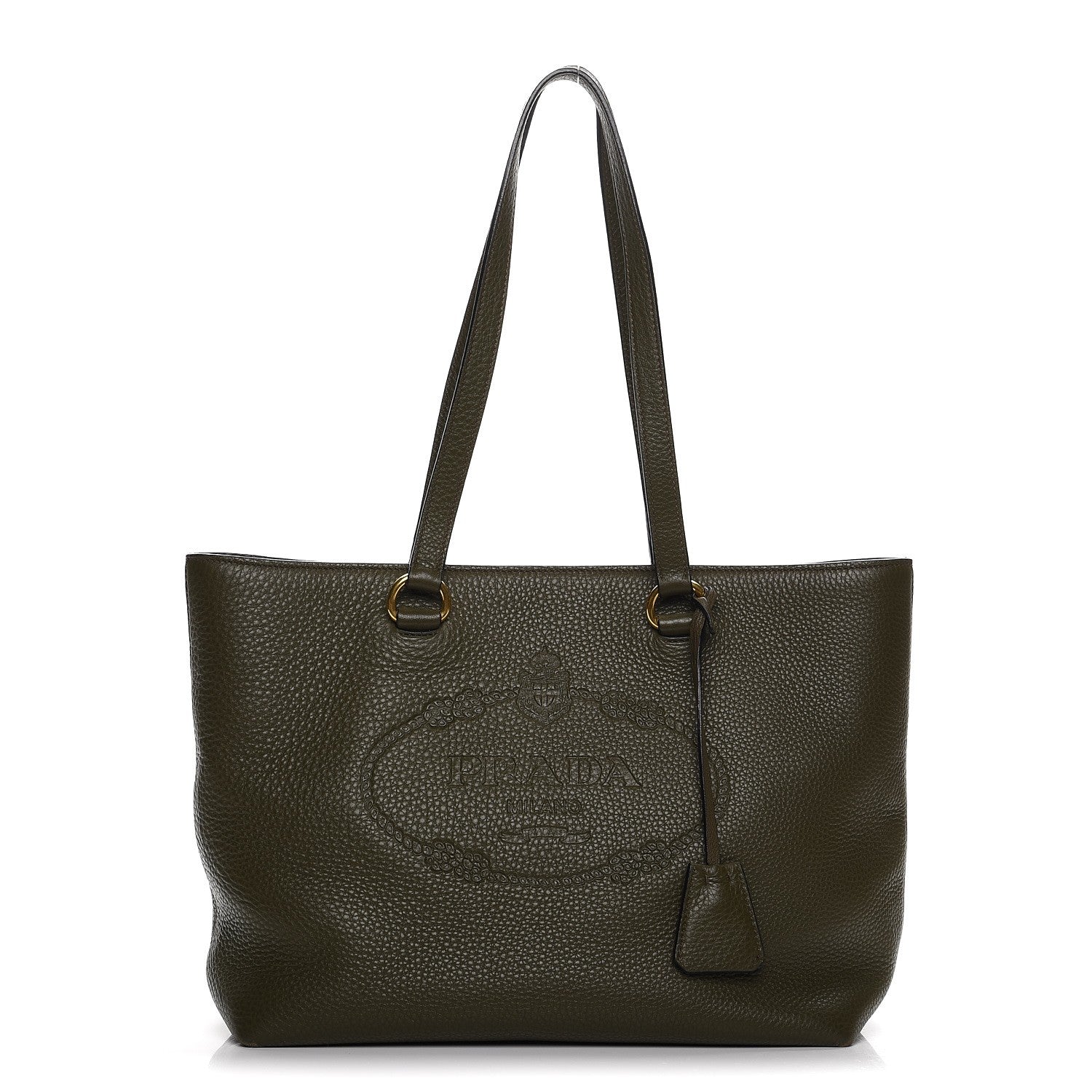 Prada Vitello Daino Logo Tote Dark Green 1 of 12