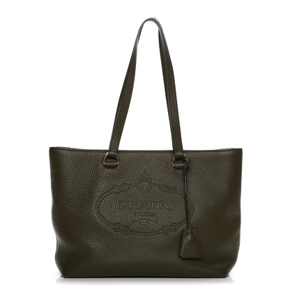 Prada Vitello Daino Logo Tote Dark Green 1 of 12
