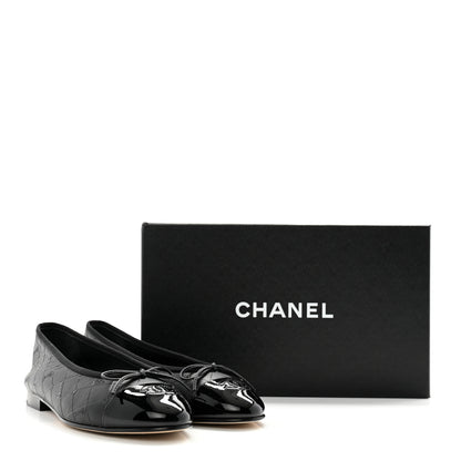 Chanel Printed Lambskin Patent Cap Toe Ballerina Flats 38 Black 11 of 11