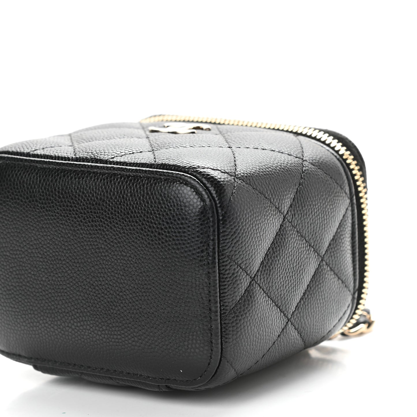 Caviar Quilted Mini Pearl On Top Vanity Case With Chain Black