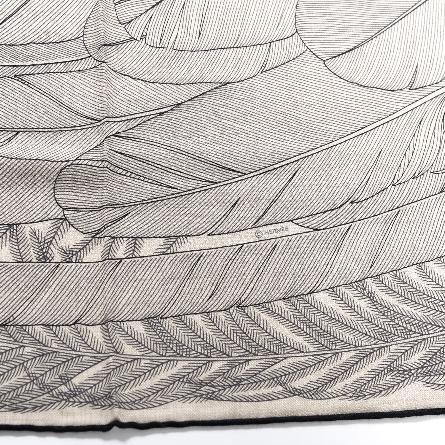 Hermes Cashmere Silk Plumes En Fete Shawl 140 Naturel Black 4 of 5