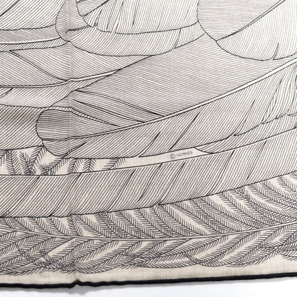 Hermes Cashmere Silk Plumes En Fete Shawl 140 Naturel Black 4 of 5