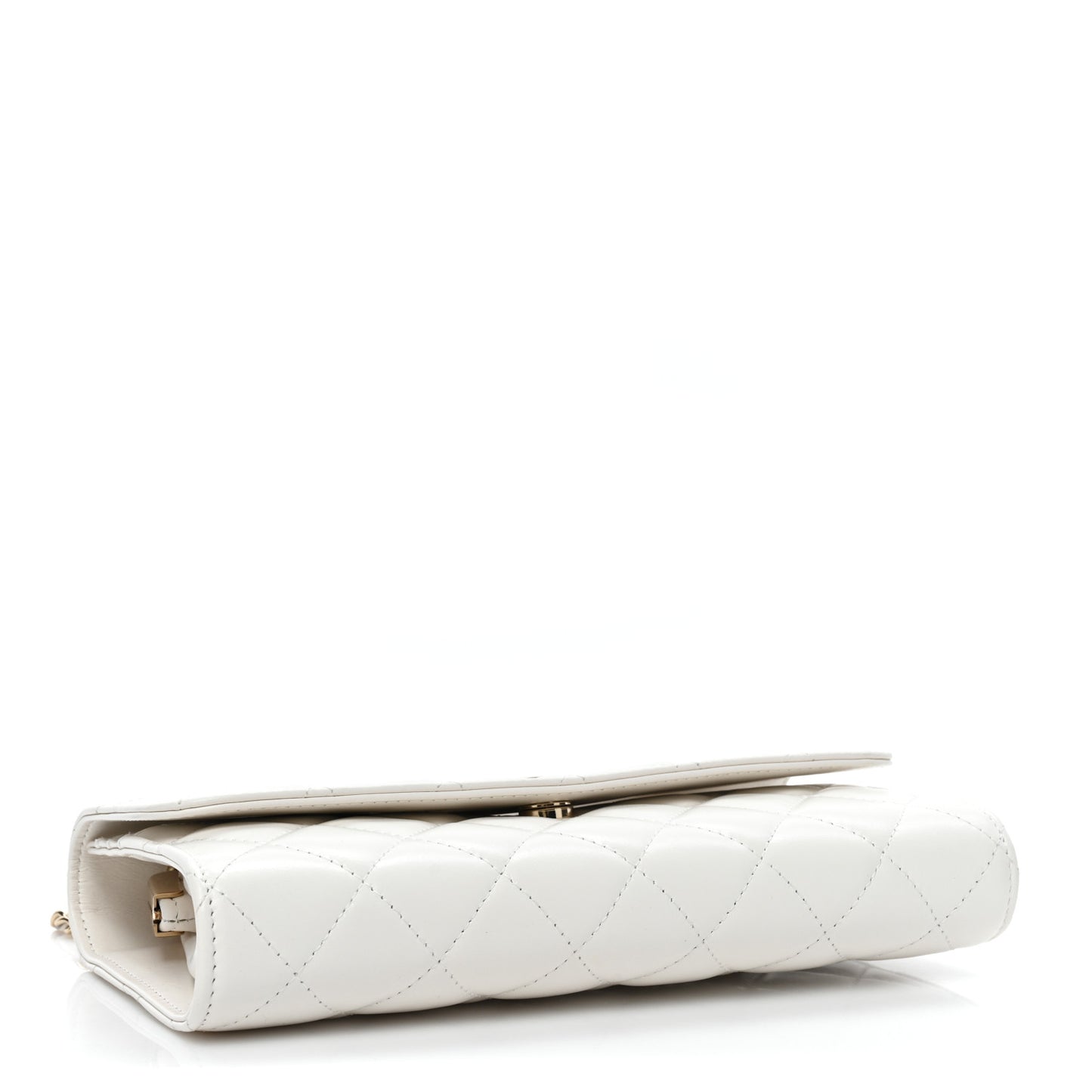 Shiny Calfskin Quilted Flap Phone Holder With Chain White