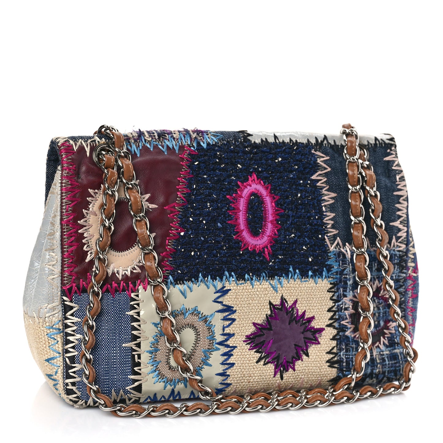 Denim Tweed Patchwork Jumbo Single Flap Multicolor