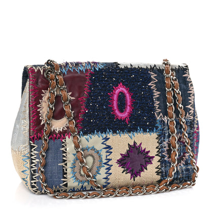 Chanel Denim Tweed Patchwork Jumbo Single Flap Multicolor 3 of 13