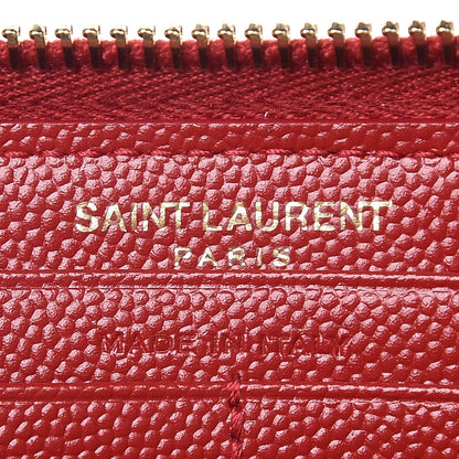 Saint Laurent Grain De Poudre Matelasse Chevron Monogram Zip Around Wallet Red 6 of 6